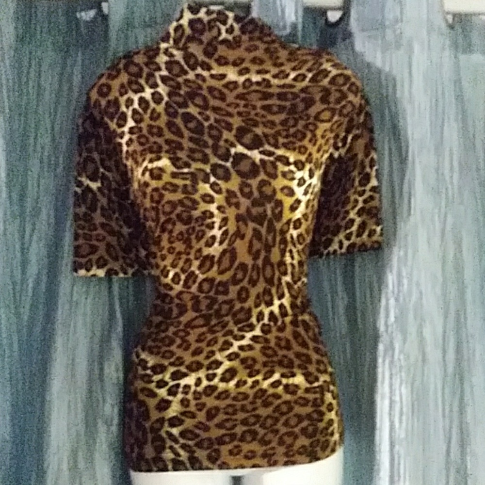 leapard print mock turtleneck